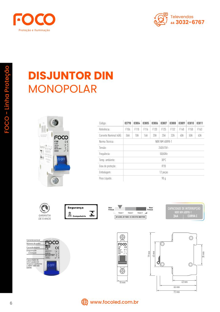 Disjuntor DIN monopolar