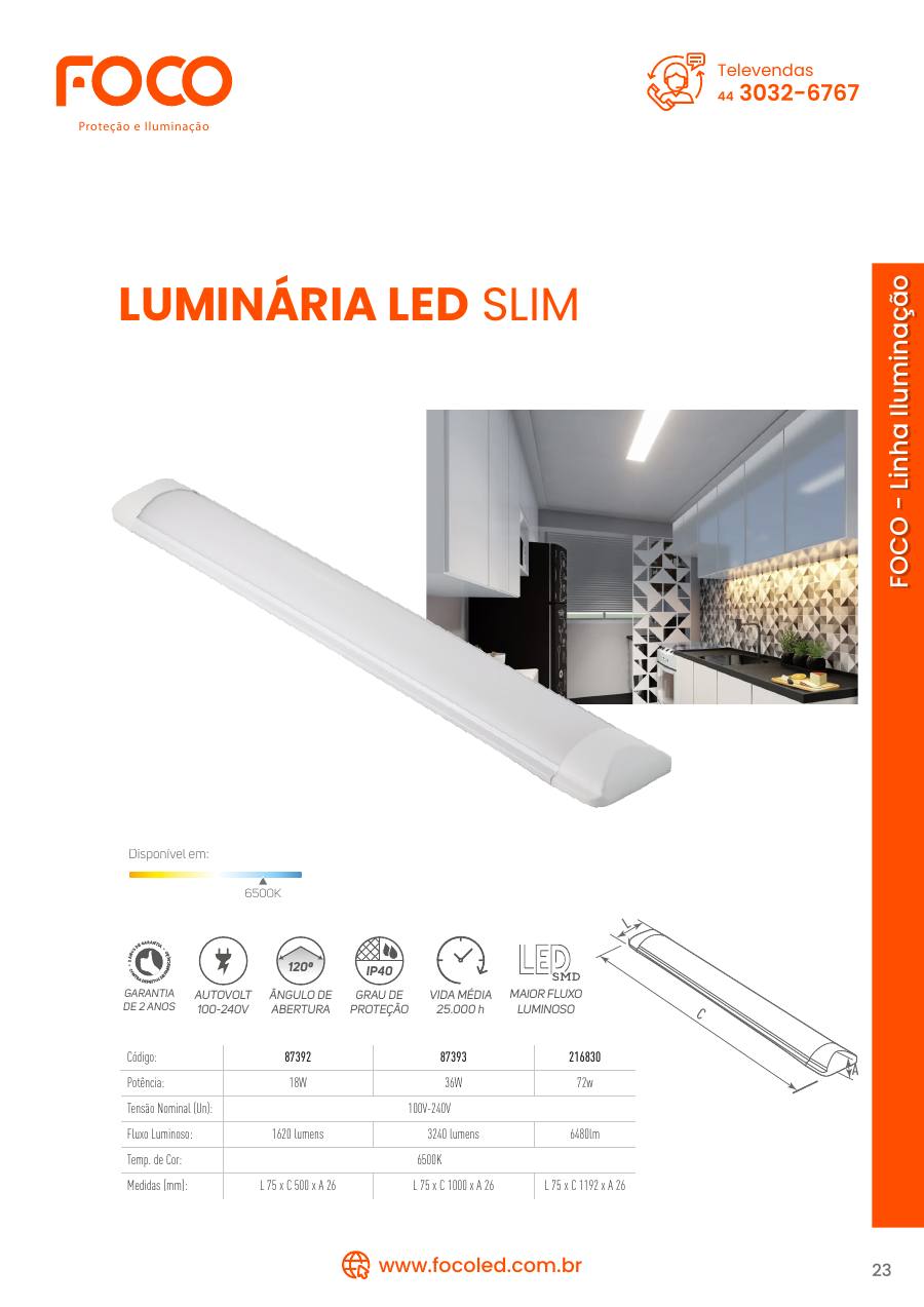 Luminária LED slim